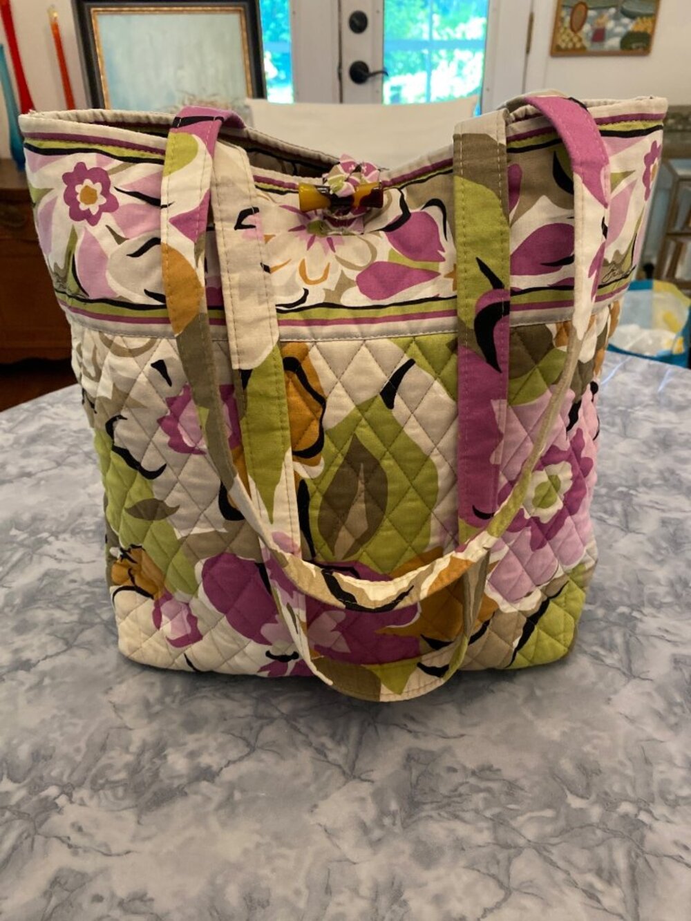 Vera Bradley Mod Floral Pink Quilted Tote Bag Cotton Purse - Picture 5 of 6